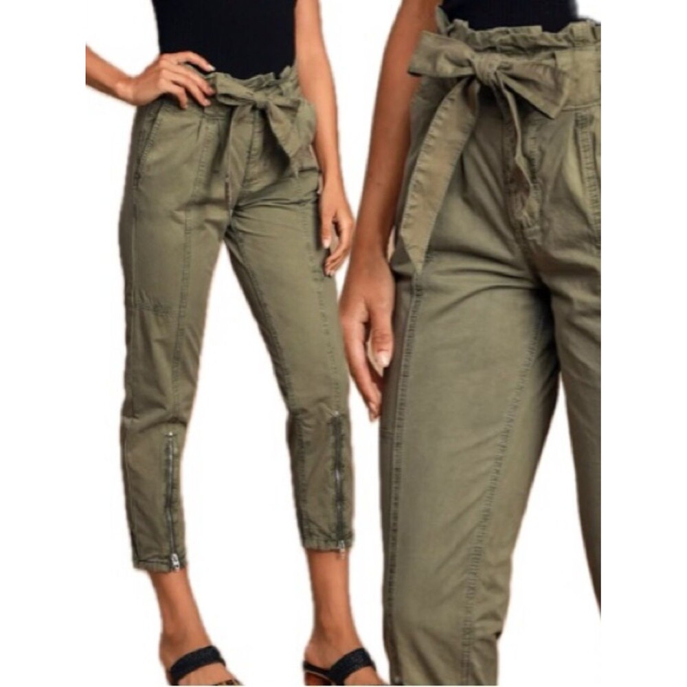 Blank NYC Reagin Paperbag Waist Cargo Pants Size 27 Olive High Rise Zipper Leg